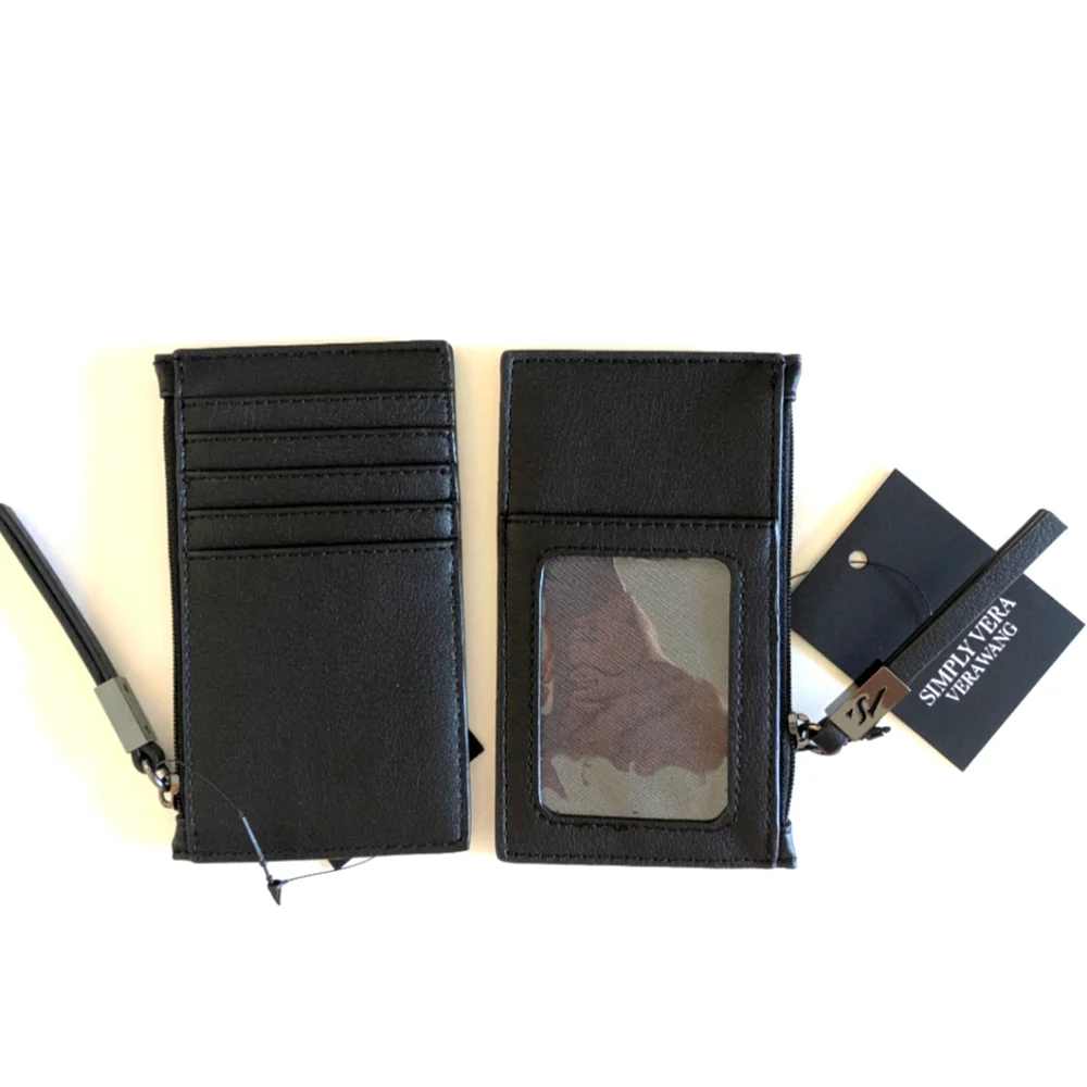 🌸 SV Vera Wang Vegan Small Black Card Wallet For ID, Change, Cash NWT